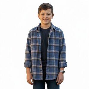 Volcom Button Up Collared Plaid Shirt Modern Fit Blue Boys Size M/10